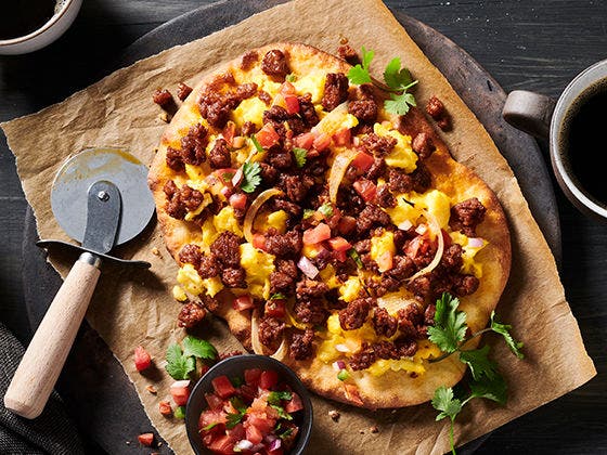 Chorizo Breakfast Flatbread featuring Hillshire Farm® All Natural* Fully Cooked Pork Chorizo Crumbles