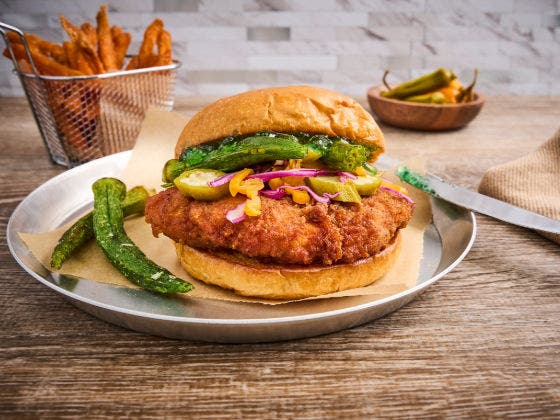 Southern Heat Breaded Chicken Sandwich on a plate