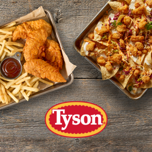 Chicken Mini bite nachos and chicken tenders with Tyson logo