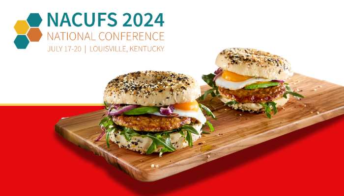 NACUFS Landing Page Main Header with two bagel, egg, sausage and vegetable sandwiches  