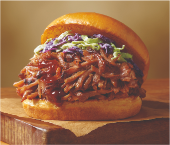 Pulled Pork sandwich with bbq sauce and slaw