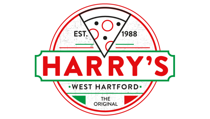 Harry's logo with a pizza slice on the top and the italian colors 