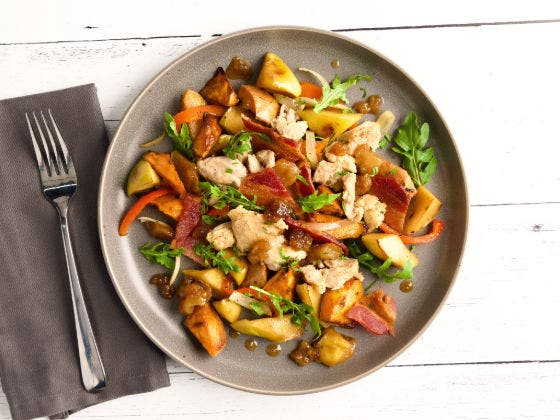 Fall Harvest Chicken Breakfast Hash on a Dinner Plate