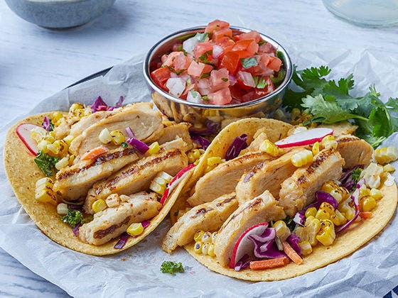Grilled Chicken Street Tacos featuring Tyson Red Label® Fully Cooked Grilled Chicken Breast Strips