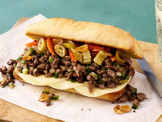 Sweet and spicy pepper steak sando