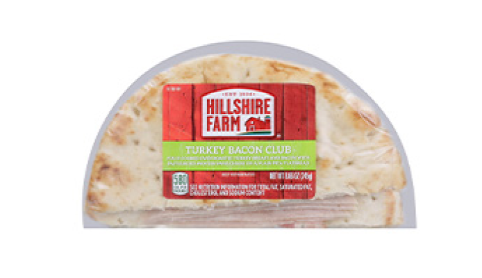 Packaged flatbread sandwich with Hillshire farm logo